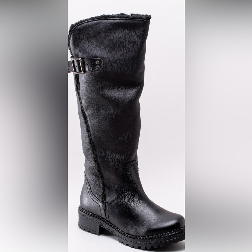 WOMENS MUSSE & CLOUD CANITA OVER THE KNEE BLACK LEATHER BOOTS  SZ  9-9.5